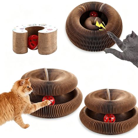 Lot de 2 Grattoirs Chat Carton Blanc, Jouet Chat Forme C Pliable et Extensible, Centre d'Activité pour Griffes, Lit de Repos Minimaliste pour Grands et Petits Chats (1/5)