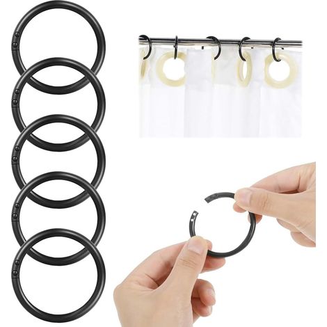 100 Pièces Anneaux Rideau Crochets pour Rideaux Anneaux Diamètre Intérieur 40 MM Conception D'ouverture Crochets Rideaux Anneaux Rideaux pour Plus Rideau de Douche (Noir) (1/5)