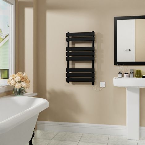 Electric Flat Heated Towel Rail Radiator Black 800x450mm 400W