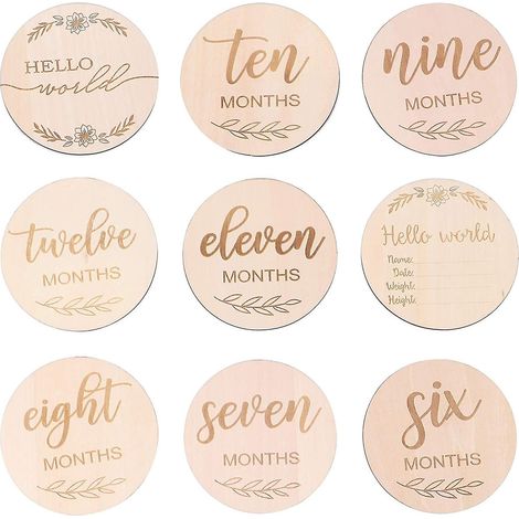 14pcs Baby Monthly Cards Wooden Milestone Discs Baby First Year Growth Photo Commemoration Props (1/3)