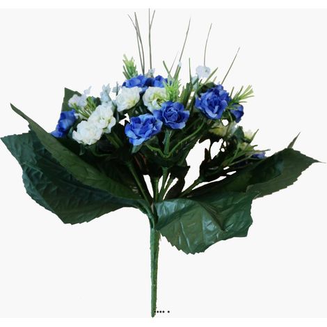 Bouquet de Roses factice 35 fleurs et feuillage H24cm jolie Bleu royal - couleur: Bleu royal 250