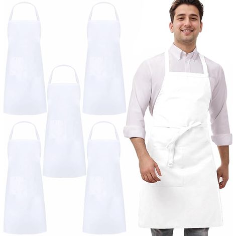 5 Pièces Noir Blanc Tabliers, Chef Tabliers pour Hommes et Femmes, Professionnel Cuisine Serveur Tabliers (1 Poche) (1/5)