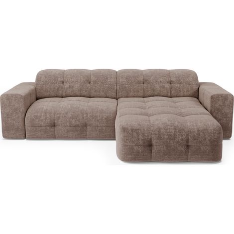 Canapé angle droit 5 places en velours gaufré taupe MAEL (1/5)
