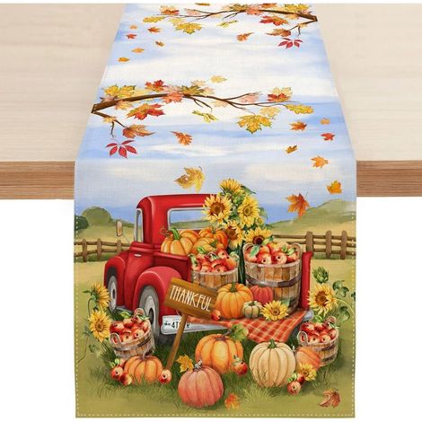 Tischläufer aus Leinen für Ostern, Halloween, Herbst, Kürbis, Zuhause, Restaurant, Wohnzimmer, Esstisch, drinnen, draußen (1/5)