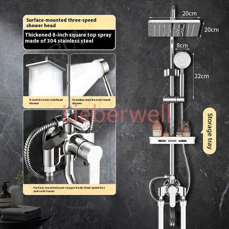 Système de douche pluie cascade avec pommeau de douche combiné, ensemble de douches à jet manuel économiseur d'eau, accessoires de salle de bain réglables (1/5)