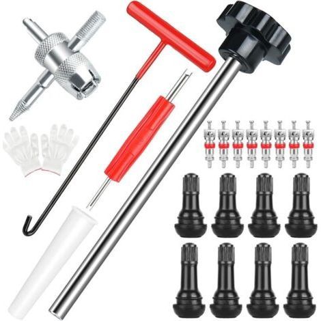 This 22-piece quick tire valve change kit is the ideal tool for changing leaking tire valves on cars, ATVs, trucks, etc. It includes 4 changing tools (1/4)
