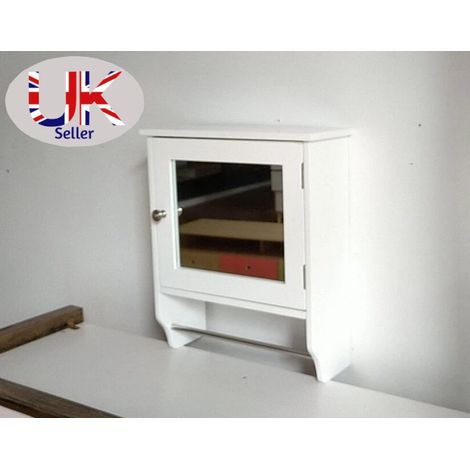 Wooden Wall Mirror Single Door Shelf With Towel Holder Bathroom Storage Unit