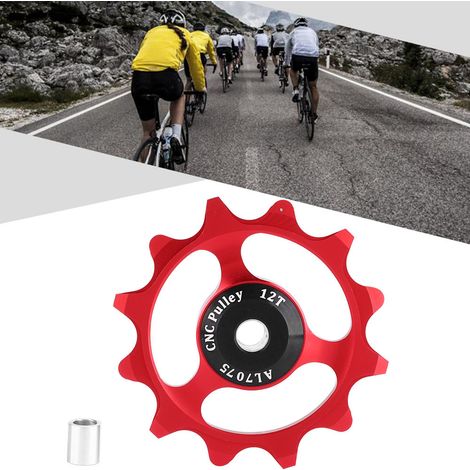 Poulie de dérailleur VTT 12 dents, galets rouges à roulement à billes pour vélo tout-terrain
