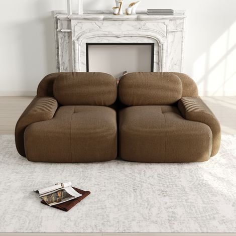 Canapé d'angle 2 Places en Velours marron – Modulable,Confort Hautement Élastique,Accoudoirs Galbés,Base Anti-Dérapant,208×103×70cm (1/5)