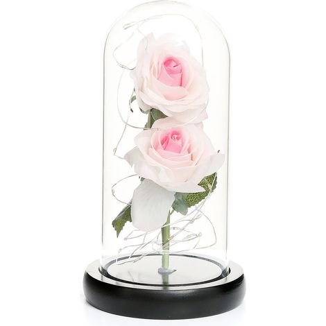 Künstliche Rose unter einer Glasglocke mit LED-Beleuchtung und Geschenkbox (20 cm) (1/5)