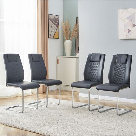 Sedia da pranzo in PU nero e metallo argento, ergonomica, con piedini antiscivolo,41×48×97cm (1/5)