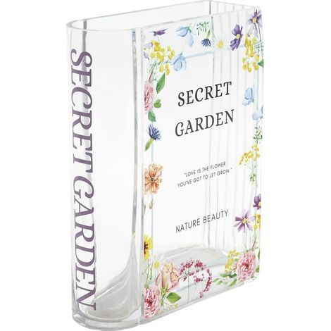 1 Vase en verre, forme livre, transparent, 15x20x5,5 cm, pour tulipes, salon, bureau