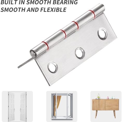 10 Pièces Charnières en Acier Inoxydable Charnière de Porte en lnox avec Vis pour Porte Placard/Petites Portes/Tiroirs/Fenêtres/Pianos/Armoires de Quincaillerie de Meubles de Maison(66381.2mm) (1/4)
