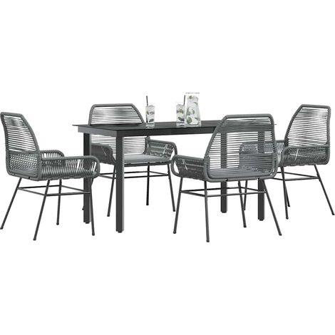 5-tlg. Garten-Essgruppe mit Kissen Grau Poly Rattan Glas