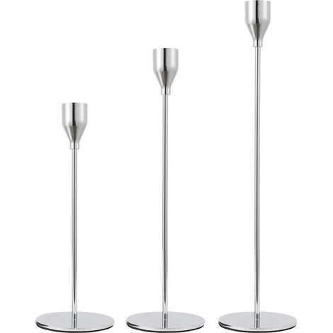 Set de 3 bougeoirs argentés pour bougies de table, décoration moderne pour mariage, fête ou dîner. (1/5)