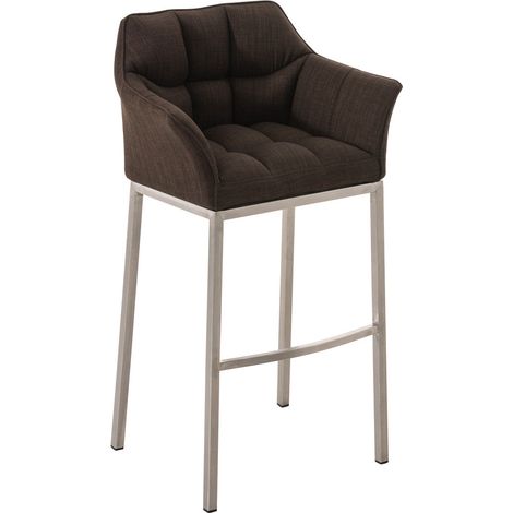 Tabouret de bar chaise haute de comptoir couture carrées assise en tissu marron 4 pieds stables en acier inoxydable 100004721