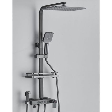 Ensemble de douche mitigeur thermostatique intelli Système de douche de salle de bain à affichage numérique, ensemble noir de robinet de douche thermostatique, robinet de douche à effet pluie moderne (1/5)