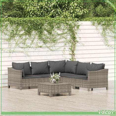 Salon de jardin (6 pcs) - FAFEICY - 3187278 - Résine tressée gris - Cadre acier enduit - Modulaire, coussins rembourrés (1/5)