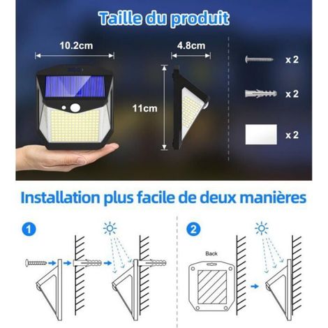 Lampe Solaire - Projecteur Exterieur 248 LED avec Detecteur de Mouvement - 270° Angle d'Eclairage - IP65 Etanche - Pour Jardin Garage Cour - Lot de 2 (1/4)