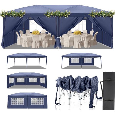 Faltpavillon 3x6m Pop-up Wasserdicht UV-Schutz 50+ mit 6 Seitenteilen Blau (1/5)