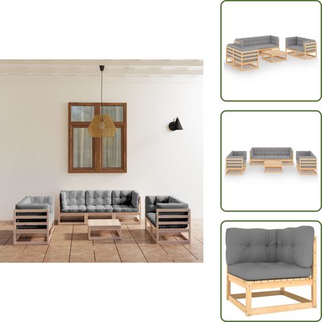 8-tlg. Garten-Lounge-Set mit Kissen Kiefer Massivholz - Garten Lounge Set - Kiefernholzmöbel - Outdoor Möbel - Gartenmöbel - Loungemöbel (1/5)