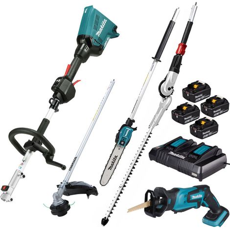 MAKITA Pack Outil Multifonctions 36V DUX60 + Coupe-Herbe + Perche élagueuse + Taille-haies + Scie sabre + 4 batt 6Ah + Chargeur