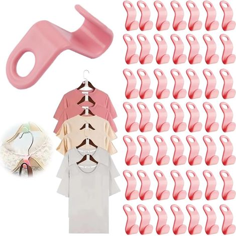 50 Crochet,Connecteur cintre,Plastique,Rose,Gain de place,Penderie (1/5)