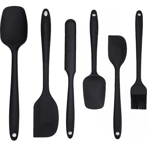 Spatule Silicone - 6 Pièces Ensemble Cuisine et Pâtisserie - Résistant à la Chaleur Jusqu'à 230 °C - Sans BPA - Pour Casseroles Antiadhésives - Noir (1/5)
