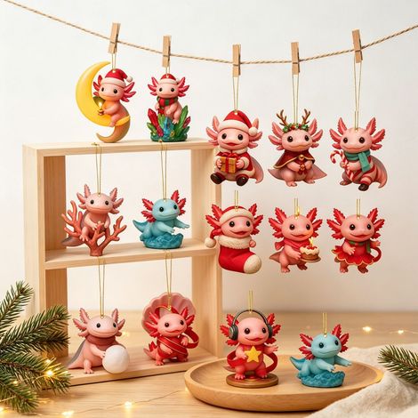 Calendrier de l'Avent Axolotl 2026, 24 décorations suspendues en acrylique 2D, adorables ornements d'animaux pour sapin de Noël, pour une décoration festive de votre intérieur. (1/5)