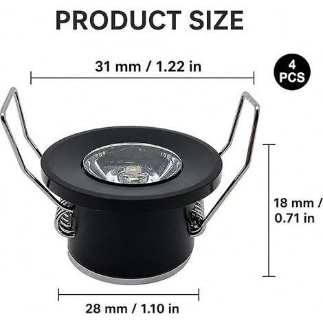 Set of LED Recessed Spotlights 2W 12V Ultra-Flat IP65 Waterproof for Bathroom, Hole Φ25-28 mm, Ceiling Spotlights Kitchen, Living Room, Carport, Mini LED Extra Flat Spotlights 19 mm, Warm (1/4)