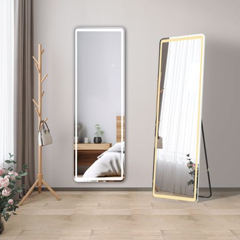 Aica miroir sur pied au sol 150x40cm led 3 couleurs tactile + dimmable + mémoire,à suspendre ou à poser de salle de bain