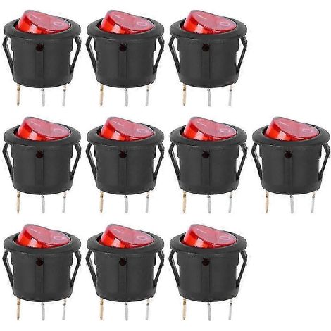 Interrupteur à bascule rond 3 broches rouge lot de 10, voyant lumineux pour appareils électroménagers, commande marche/arrêt, 10 pièces. (1/5)