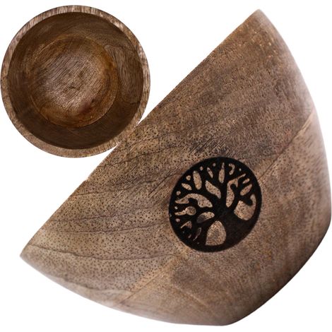 Bol en bois pour bavures et offrandes rituelles - Arbre de vie - 12x7 cm- Vendu par 1 (1/5)