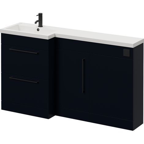 Napoli 390 Deep Blue 1500mm 2 Drawer Vanity Unit Toilet Suite with Left Hand Square Lucia Basin - 1500mm - Matt Black 320mm HandleWithout Kingston Toilet Pan