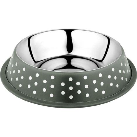 Gamelle Deco Fix Dots 1000 ML L 25,8x25,8x5,1 cm Vert Inoxydable avec Bord en Caoutchouc antidérapant Imprimé Contemporain avec Petites Boules pour Chiens et Chats