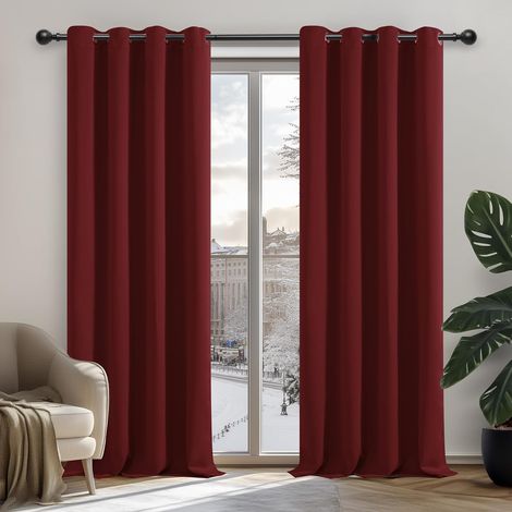 JSSEVN - Thermal Blackout Curtain, Anti-Cold, Double Insulating Noise-Reducing Curtain, Energy Saving, 100 x 200 cm (Width x Height), Red, 1 Piece (1/5)