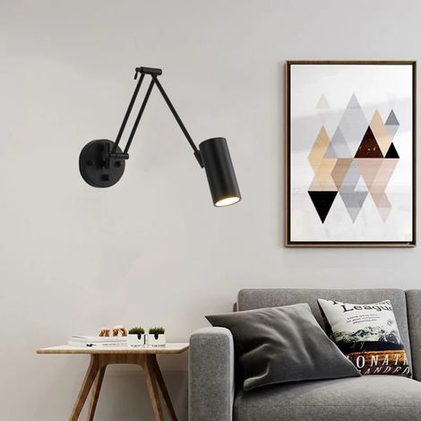 Applique murale, lampe de chevet, lampe de lecture télescopique, lampe minimaliste, lampe de bureau luxueuse, applique murale pliable et pivotante à long bras, éclairage intérieur, interrupteur à lumi (1/2)