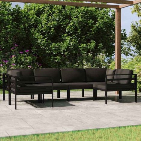vidaXL Set muebles de jardín 6 pzas y cojines aluminio gris antracita (1/5)