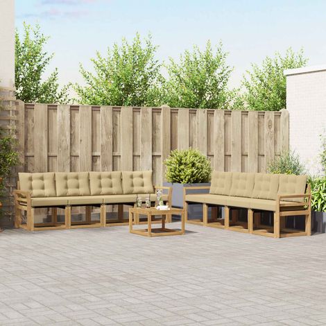 vidaXL Outdoor-Sofagarnitur mit Kissen 9 pcs Weiß und Beige (1/5)