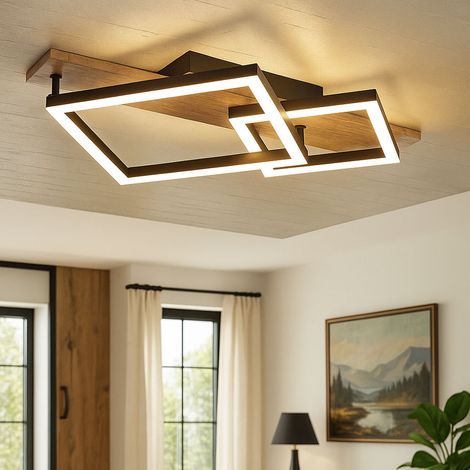 LED Deckenleuchte Designleuchte Wohnzimmerlampe Esszimmerlampe, Metall schwarz Holzoptik Kunststoff, 18W 1050lm 3000K warmweiß, L 47,5 cm (1/5)