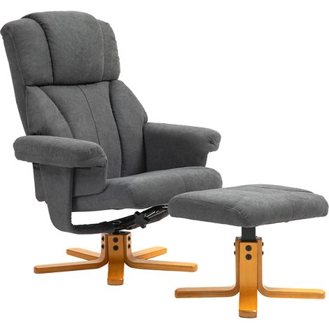 Fauteuil relax repose-pied gris foncé dossier inclinable assise rembourrée 79x80x104cm