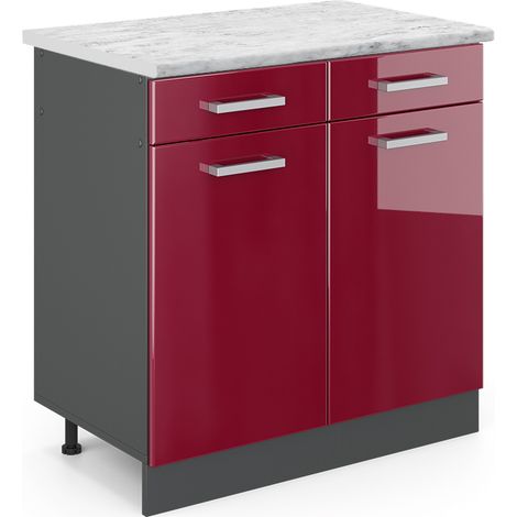 Mobiletto base per cucina R-Line, Rosso bordeaux lucido, 80 cm PL Marmo, Vicco