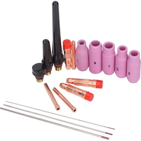 Set mit 17 Zubehörteilen für WP17/18/26 WIG-Brenner, Keramikdüsen, Elektroden, Klemmen, Schweißgeräte-Set. (1/5)