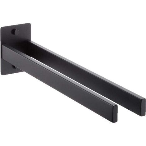 Porte-serviettes double barre en acier inoxydable - Fixation murale - Rangement de salle de bain en acier inoxydable - Design multifonctionnel - Noir