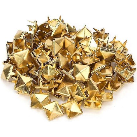 100 quadratische Nieten aus Messing und Kupfer, 9 mm, zur Verzierung von Kleidung, Schuhen und Ledertaschen (goldfarben) (1/5)