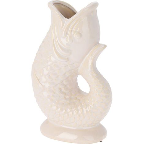 Vaso in ceramica Pesce a Bocca Aperta 16x9.7x26.5cm Bianco