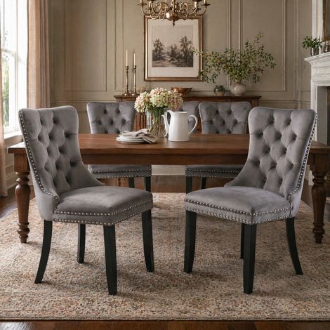 MEUBLIV Silla de comedor 62x51x95 cm gris – respaldo alto capitonado, pack de 2 (1/5)