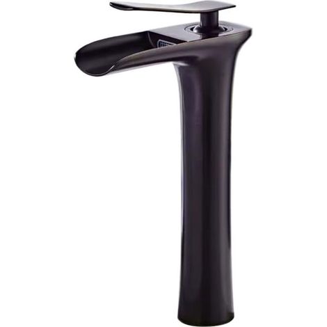 Luxuriöse Messing-Waschtischarmatur, Aufputzmontage, Einhebelmischer für Warm- und Kaltwasser, für Aufsatzwaschbecken und Balkone, schwarz (1/4)