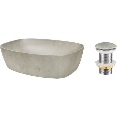 Rechteckiges Aufsatzwaschbecken 50,5x38,5 cm in Beige-Steinoptik mit Klick-Klack-Ablauf