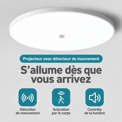 Plafonnier LED 18W 22cm à Détecteur Infrarouge Lumière Blanche 22cm-18w réf 4461 22 × 22 × 5 cm 100 g – Livraison gratuite (1/5)